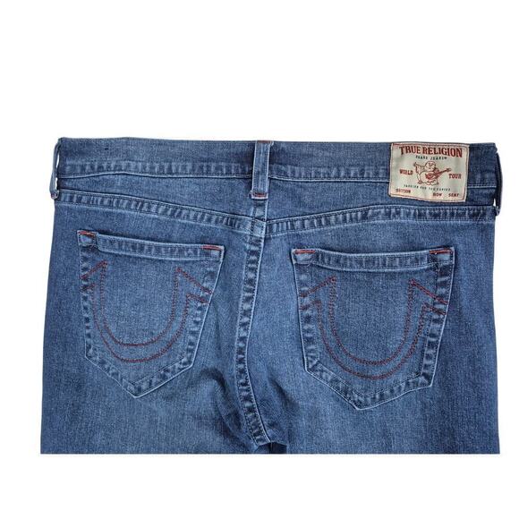 True Religion Ricky Relaxed Straight Blue Jeans Red Stitch Sz 40x33 - Picture 2 of 5